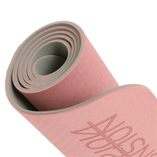Beyond The Veil - ASCENSION- Non Slip Yoga Mat- Pink - Gray - Male and Female design - Position Lines - ECO - Washable- Mesh Bag Included